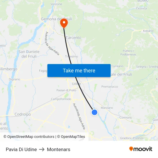 Pavia Di Udine to Montenars map