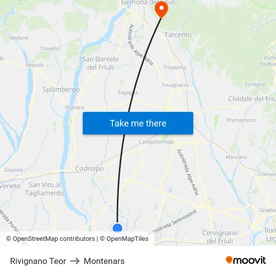 Rivignano Teor to Montenars map