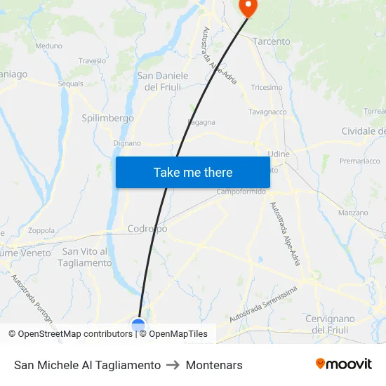 San Michele Al Tagliamento to Montenars map