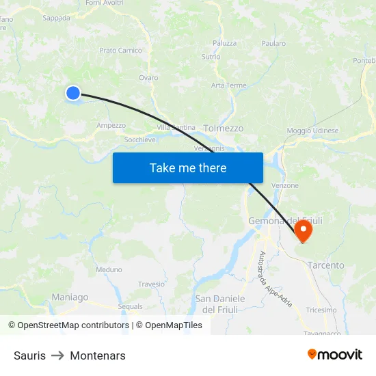 Sauris to Montenars map