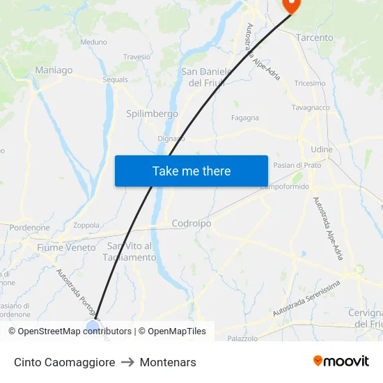 Cinto Caomaggiore to Montenars map
