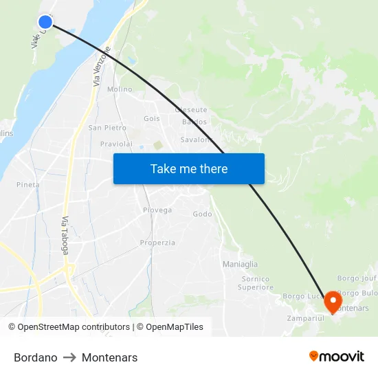 Bordano to Montenars map