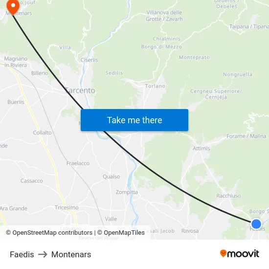 Faedis to Montenars map