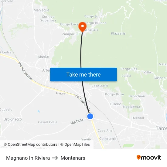 Magnano In Riviera to Montenars map