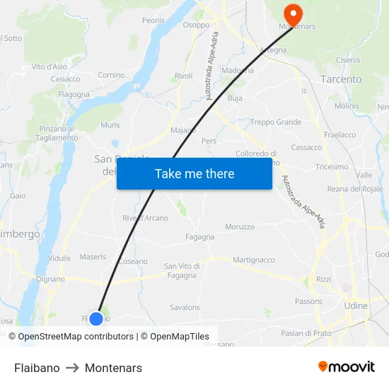 Flaibano to Montenars map
