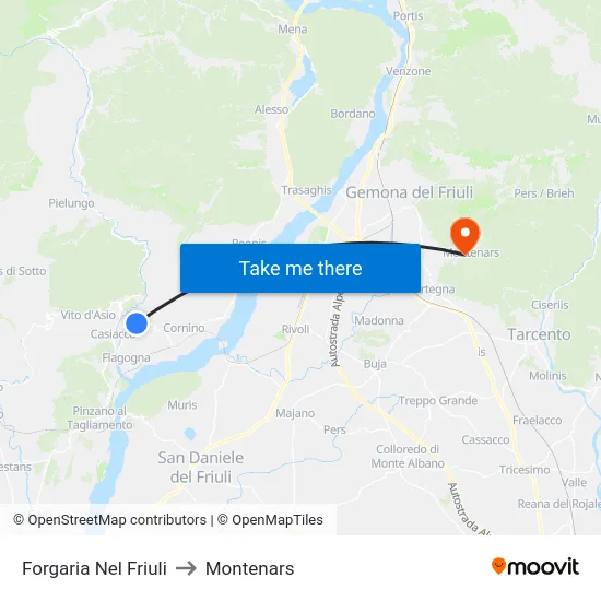 Forgaria Nel Friuli to Montenars map