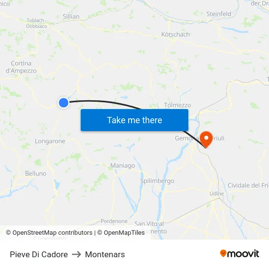 Pieve Di Cadore to Montenars map