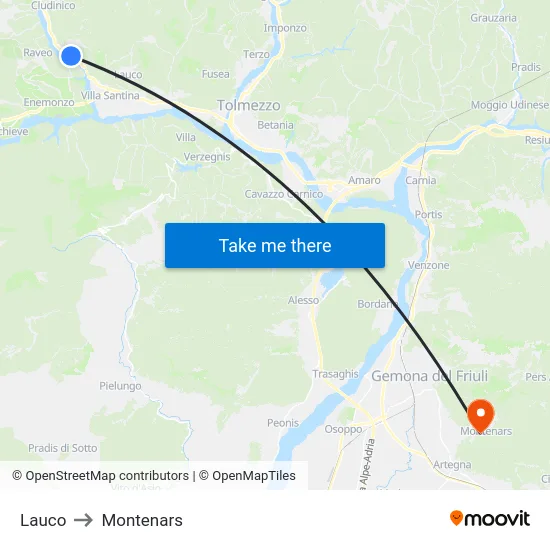 Lauco to Montenars map