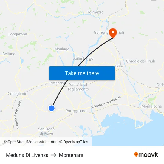 Meduna Di Livenza to Montenars map