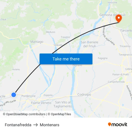Fontanafredda to Montenars map