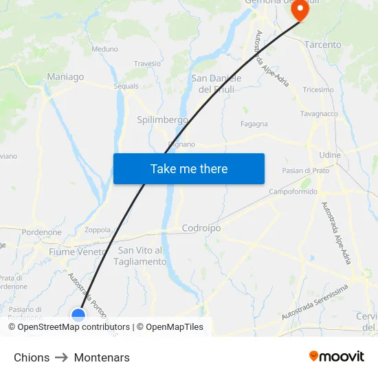 Chions to Montenars map