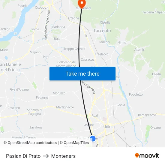 Pasian Di Prato to Montenars map