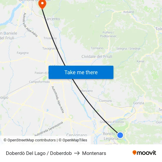 Doberdò Del Lago / Doberdob to Montenars map