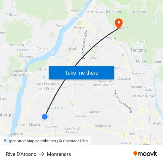 Rive D'Arcano to Montenars map