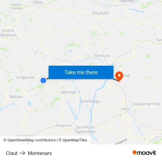 Claut to Montenars map