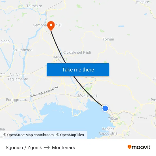 Sgonico / Zgonik to Montenars map