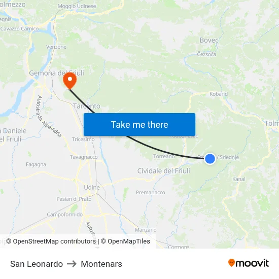 San Leonardo to Montenars map