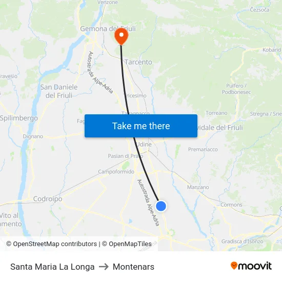 Santa Maria La Longa to Montenars map