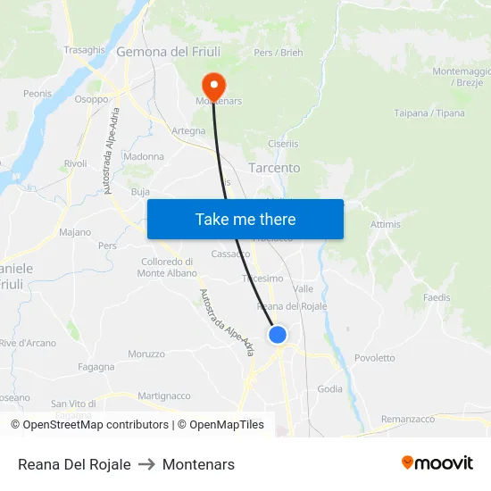 Reana Del Rojale to Montenars map