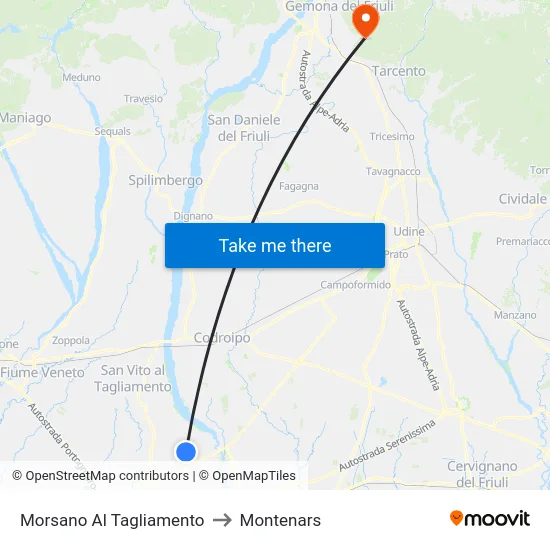 Morsano Al Tagliamento to Montenars map