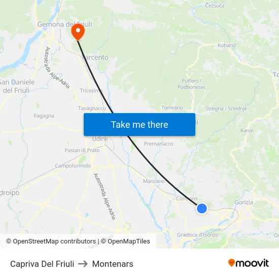 Capriva Del Friuli to Montenars map