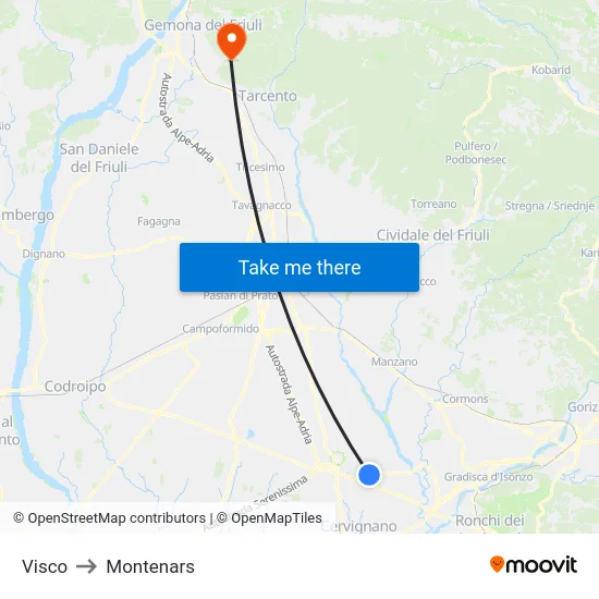 Visco to Montenars map