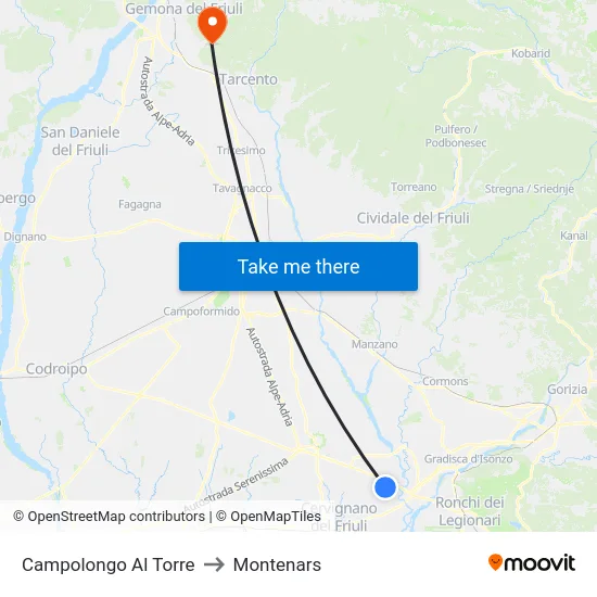 Campolongo Al Torre to Montenars map