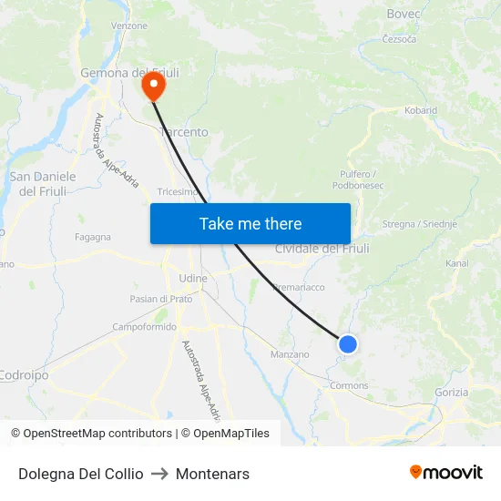 Dolegna Del Collio to Montenars map