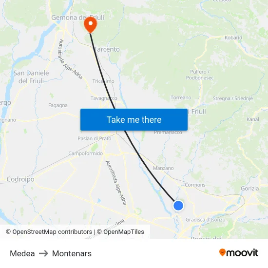 Medea to Montenars map