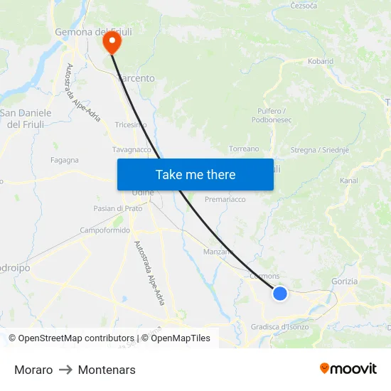 Moraro to Montenars map