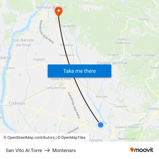 San Vito Al Torre to Montenars map