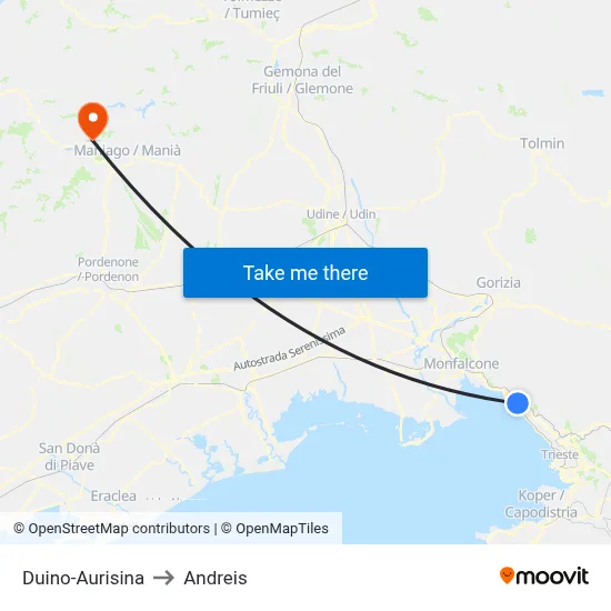Duino-Aurisina to Andreis map