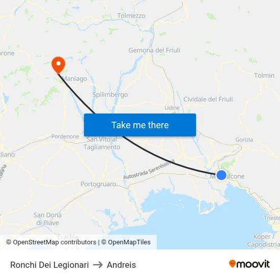 Ronchi Dei Legionari to Andreis map
