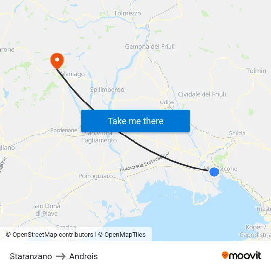 Staranzano to Andreis map