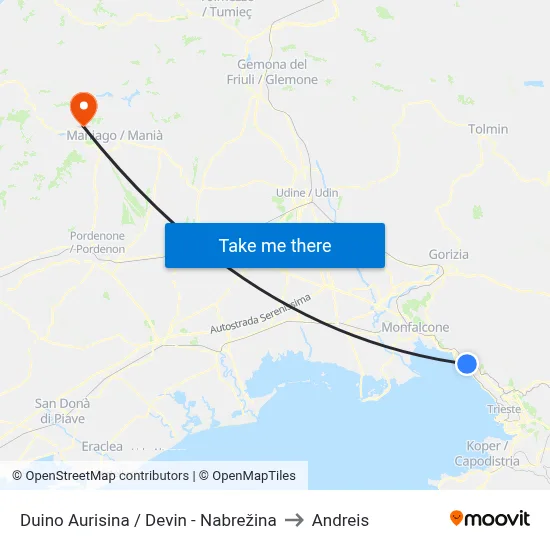 Duino Aurisina / Devin - Nabrežina to Andreis map