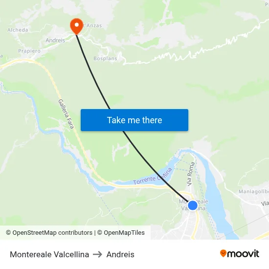 Montereale Valcellina to Andreis map
