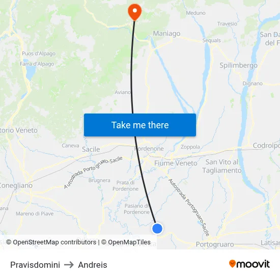 Pravisdomini to Andreis map