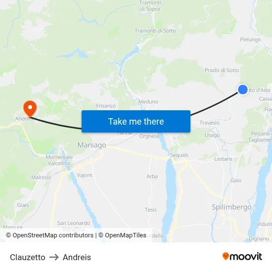 Clauzetto to Andreis map