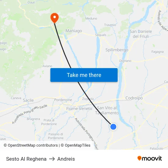 Sesto al Reghena to Andreis map