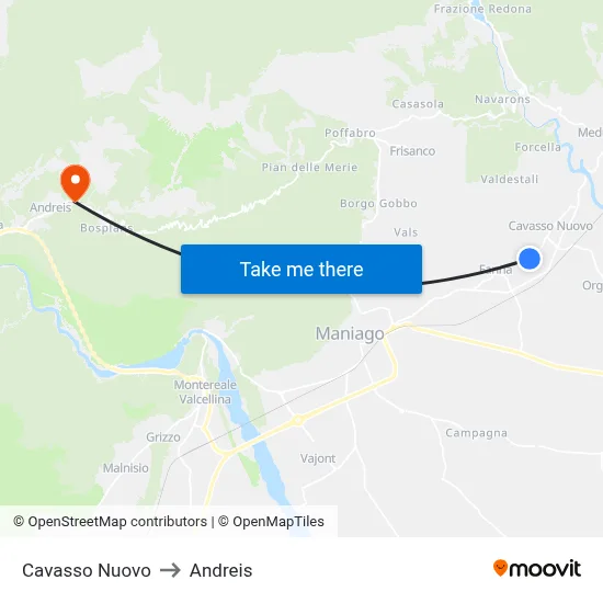 Cavasso Nuovo to Andreis map