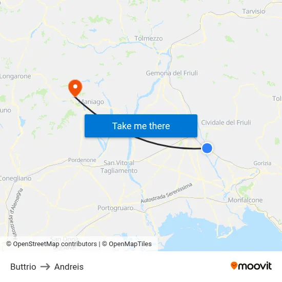 Buttrio to Andreis map