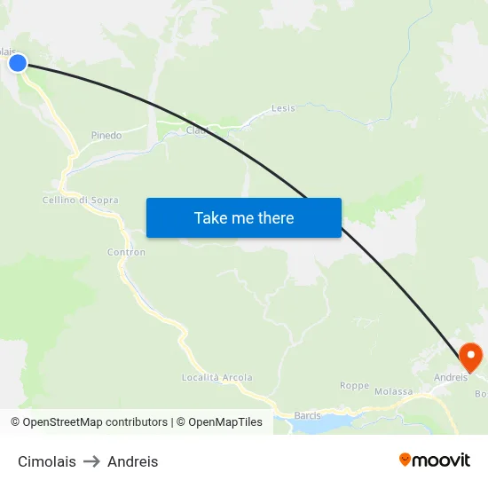 Cimolais to Andreis map