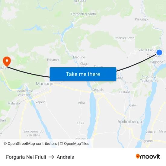 Forgaria Nel Friuli to Andreis map