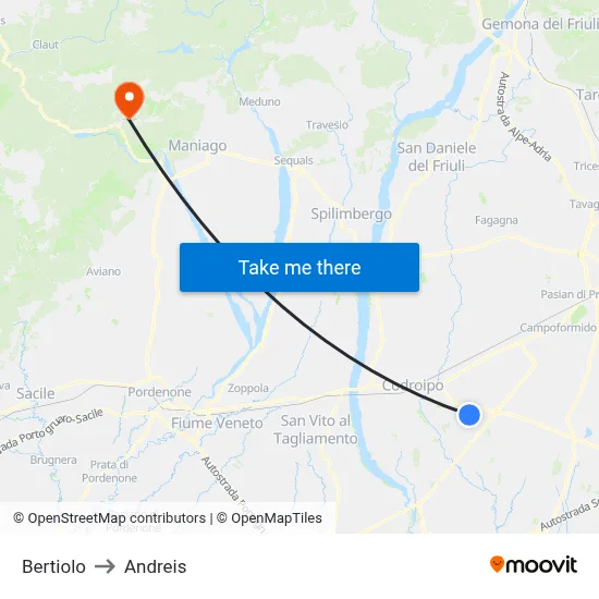 Bertiolo to Andreis map