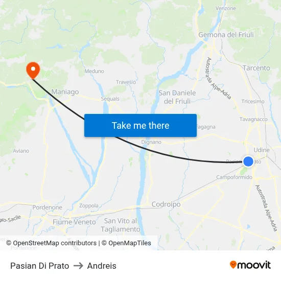 Pasian di Prato to Andreis map