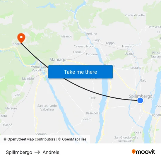 Spilimbergo to Andreis map
