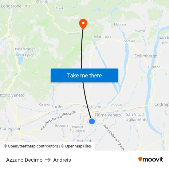 Azzano Decimo to Andreis map