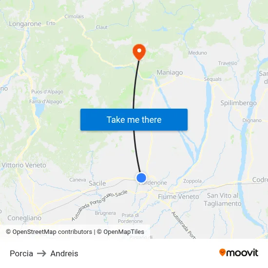 Porcia to Andreis map
