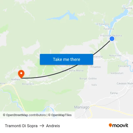 Tramonti di Sopra to Andreis map