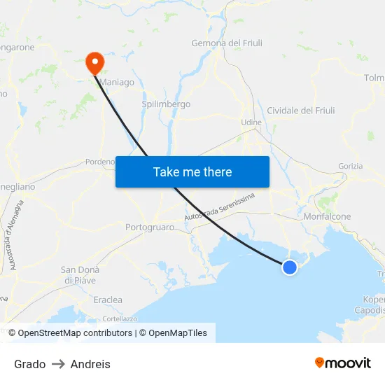 Grado to Andreis map